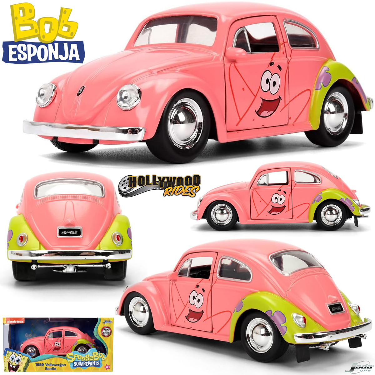 Carro Patrick Estrela Fusca 1959 Hollywood Rides em Escala 1:32 (Bob Esponja)