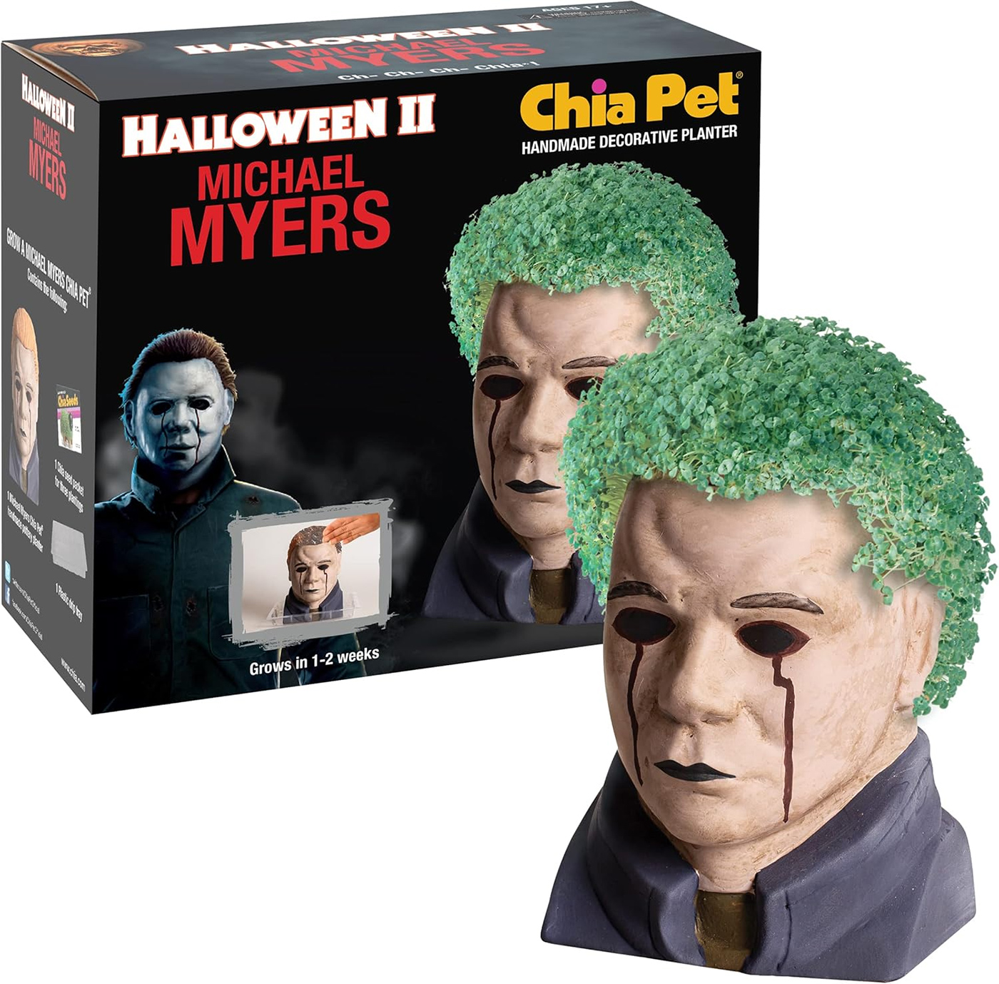 Plantadores Chia Pet Jason Vorhees e Michael Myers com Cabeleiras de Grama