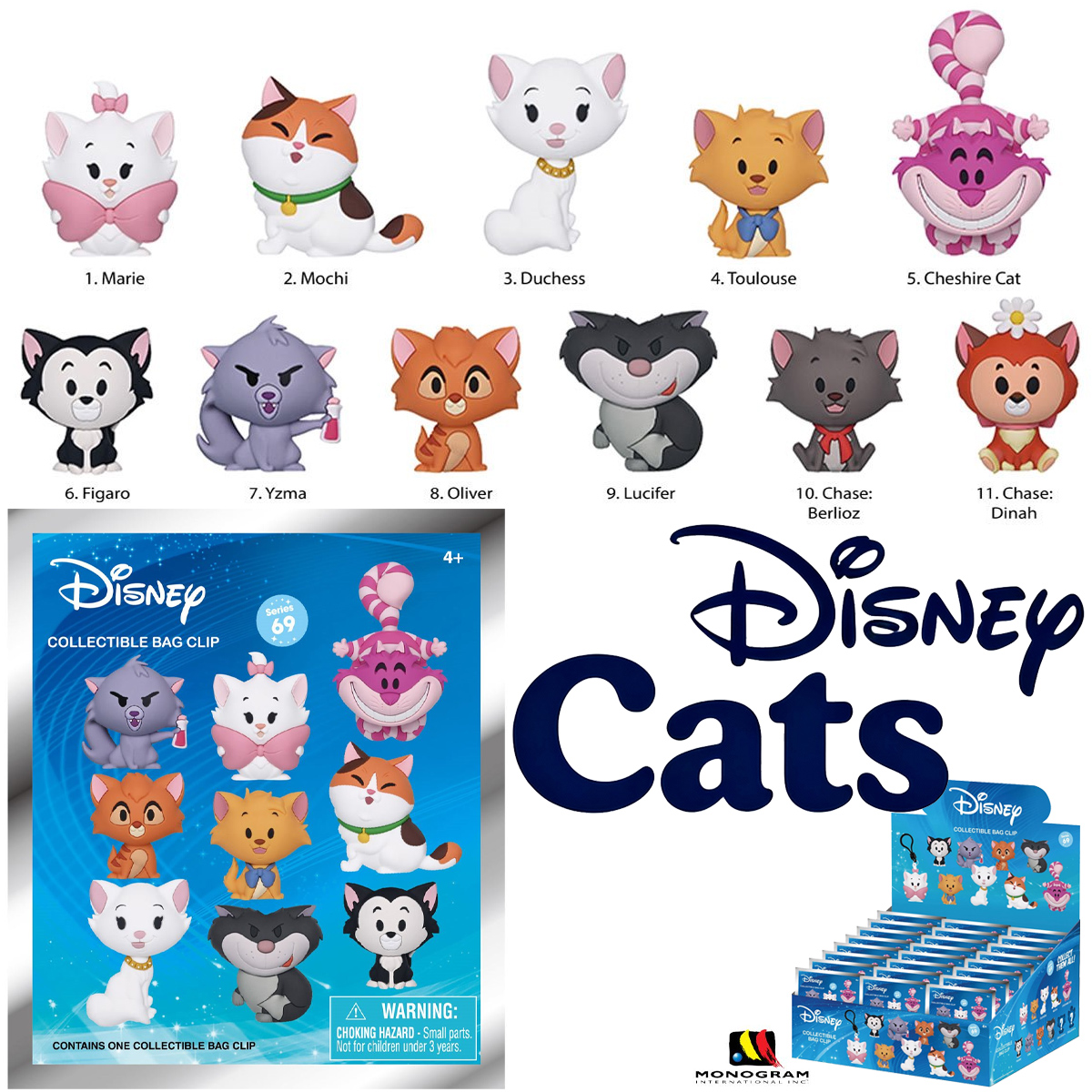 Chaveiros Gatas e Gatos Disney 3D Figural Bag Clips (Blind-Bag)