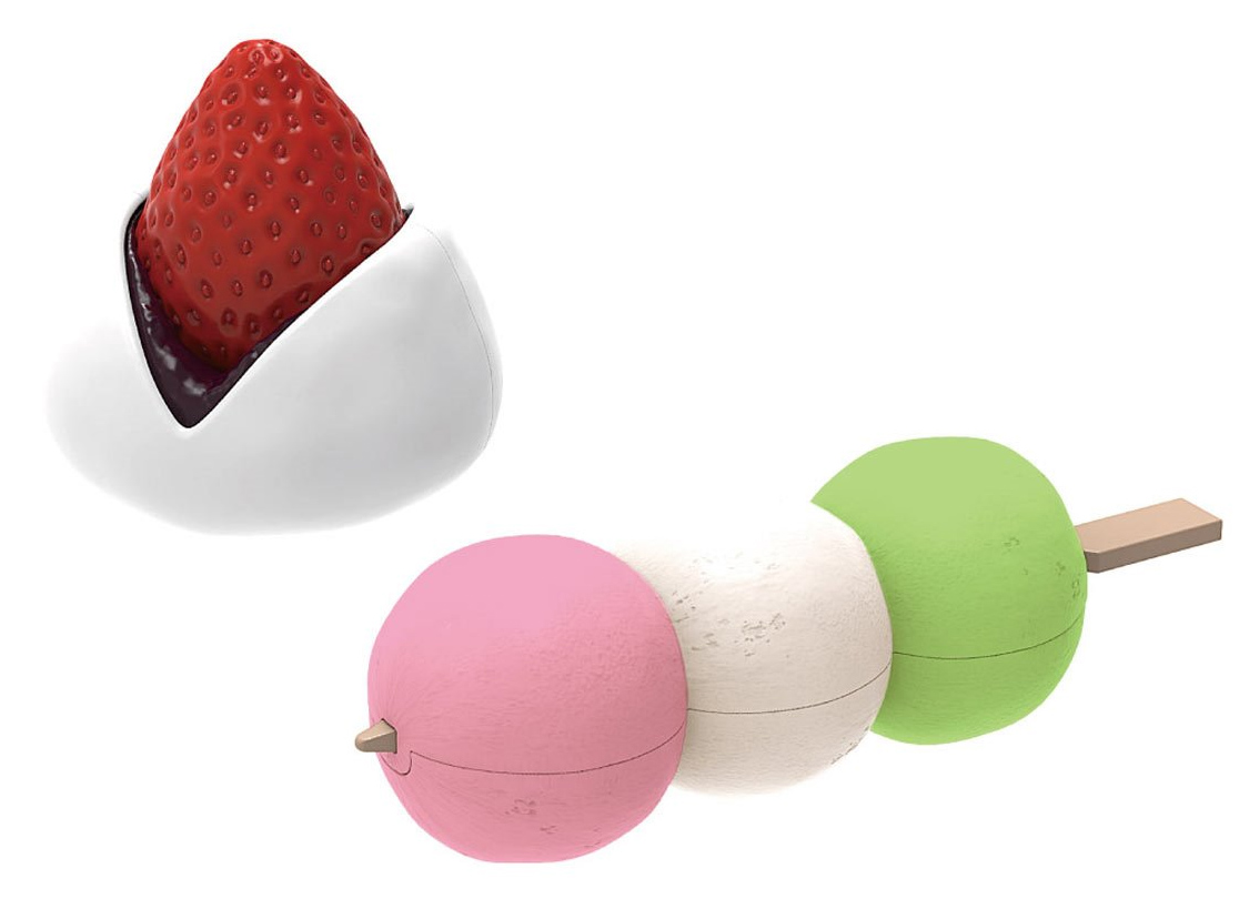 Quebra-Cabeça 3D Kaitai Puzzle com Doces Wagashi: Daifuku de Morango e Dango Tricolor