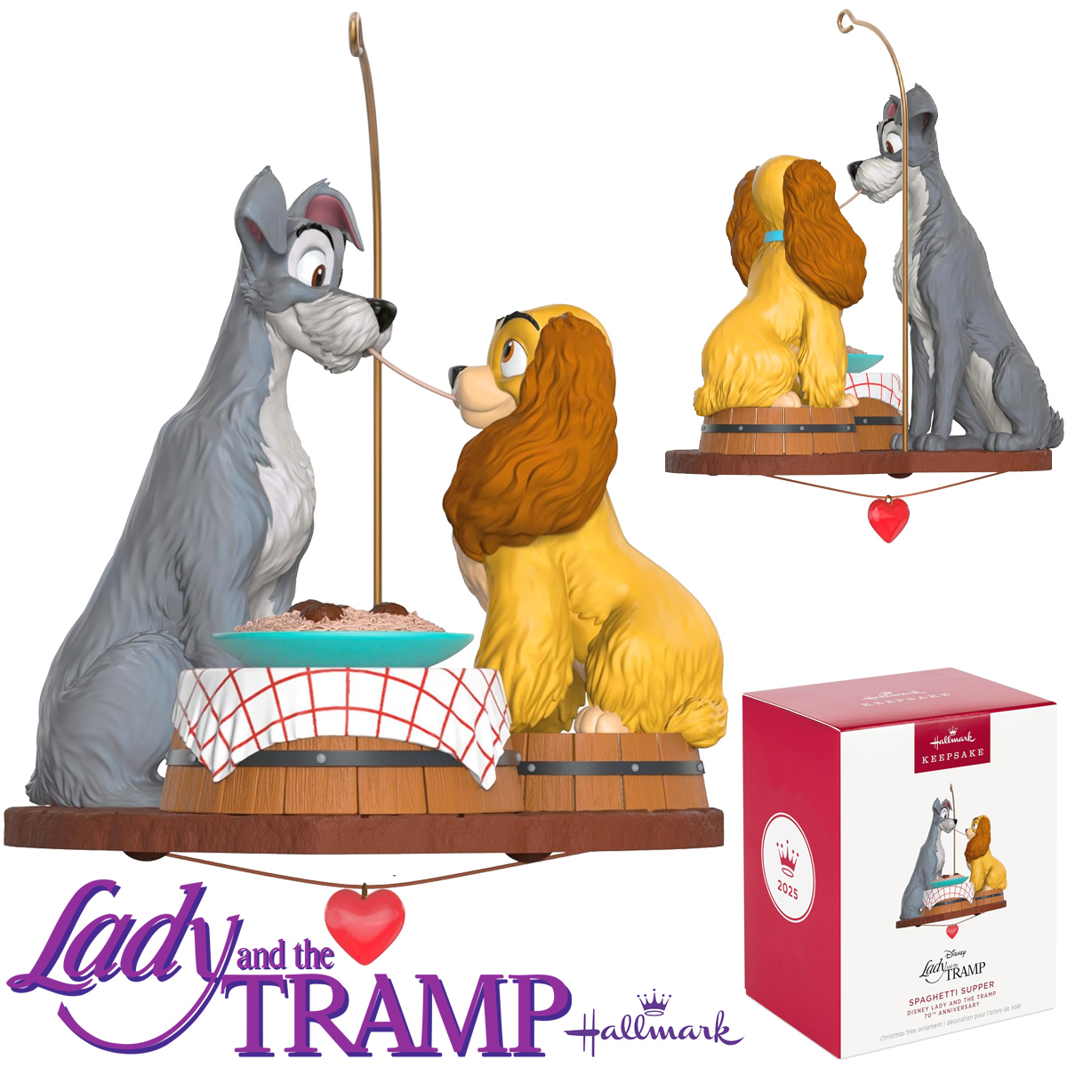 Enfeite de Natal A Dama e o Vagabundo Jantando Espaguete