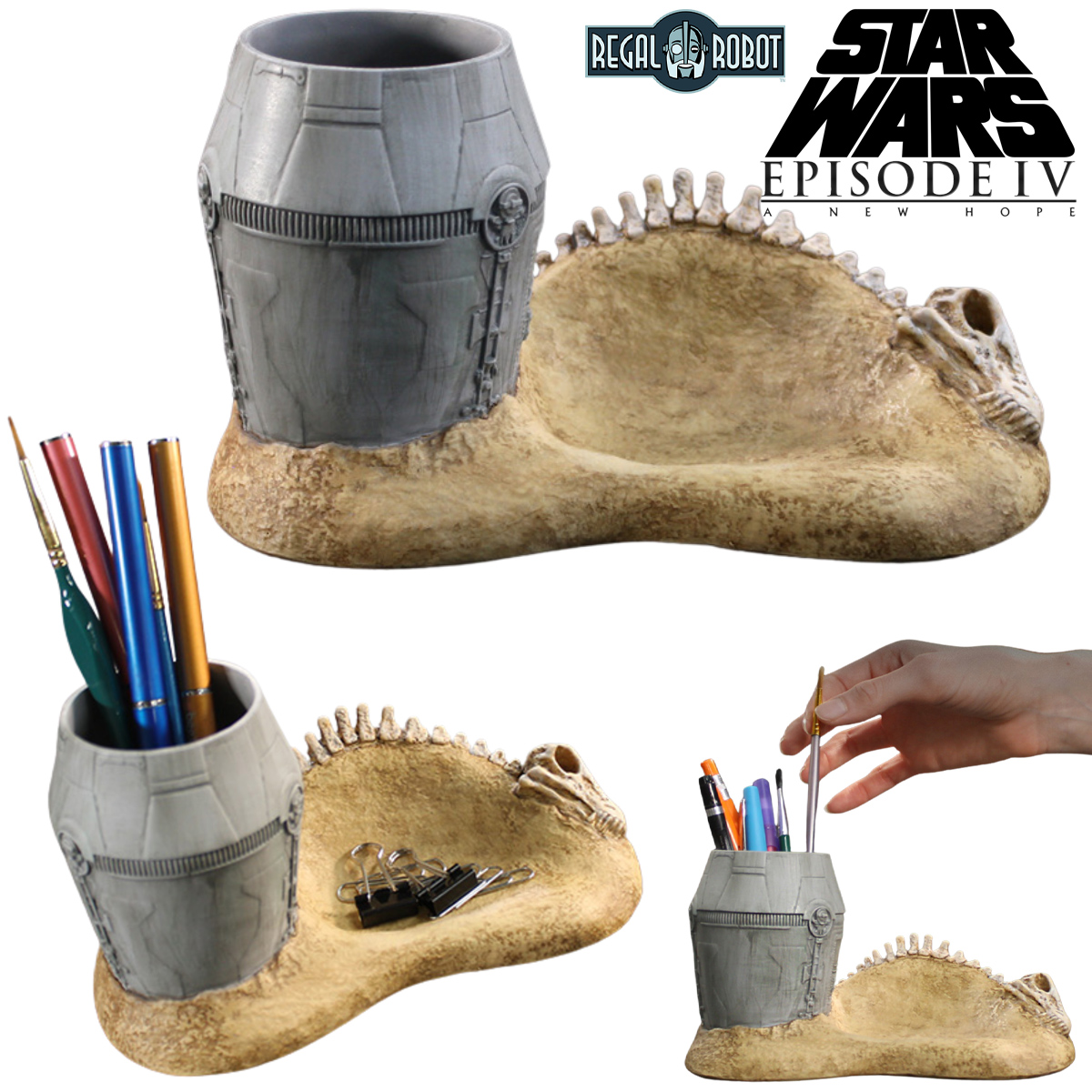 Porta-Lápis Cápsula de Fuga e Dragão Krayt no Deserto de Tatooine (Star Wars Uma Nova Esperança)