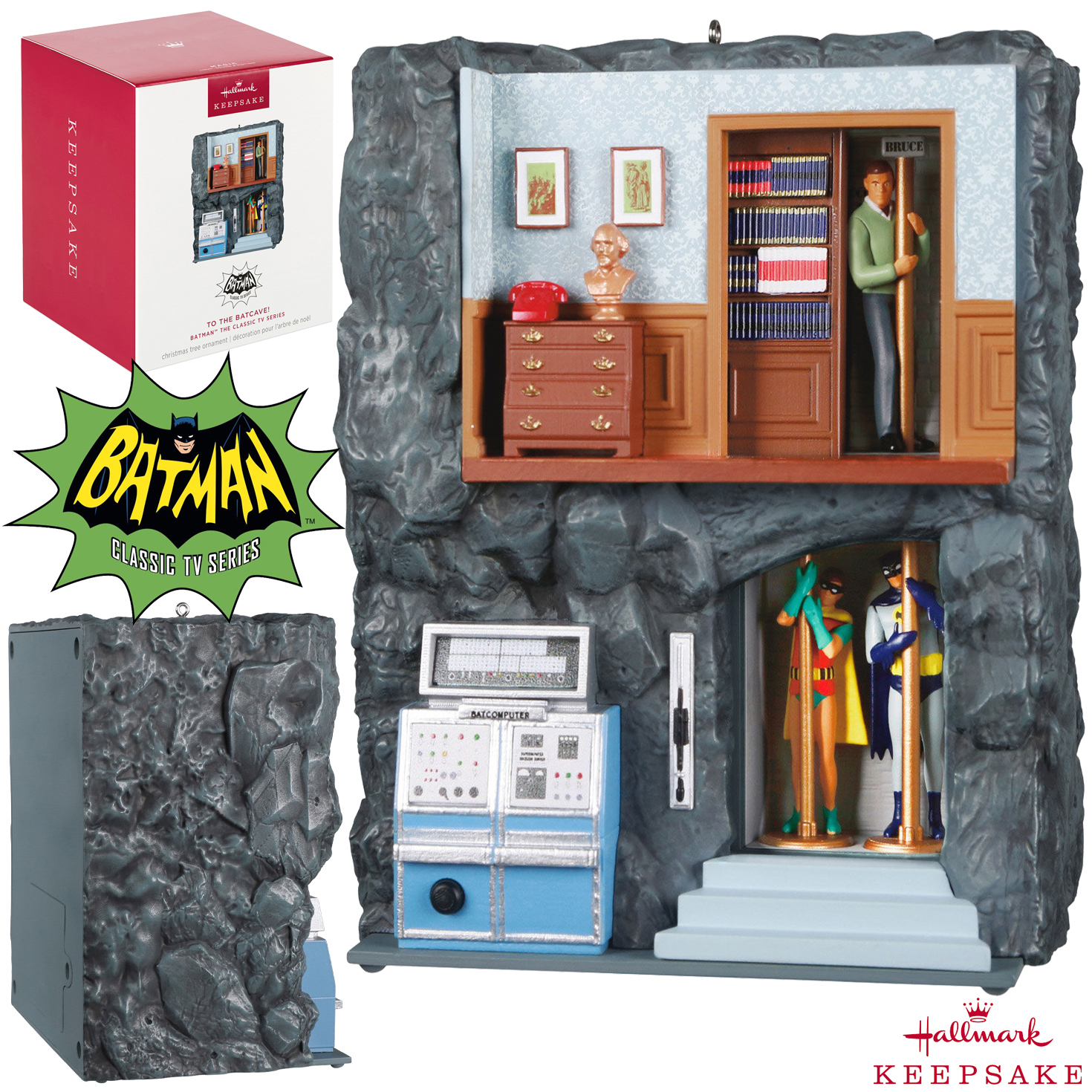 Enfeite de Natal Batman (1966) com a Mansão Wayne e a Batcaverna