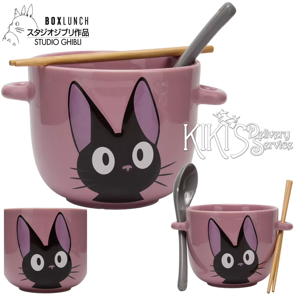 Tigela Ramen Jiji de O Serviço de Entregas da Kiki com Colher e Hashis (Hayao Miyazaki)