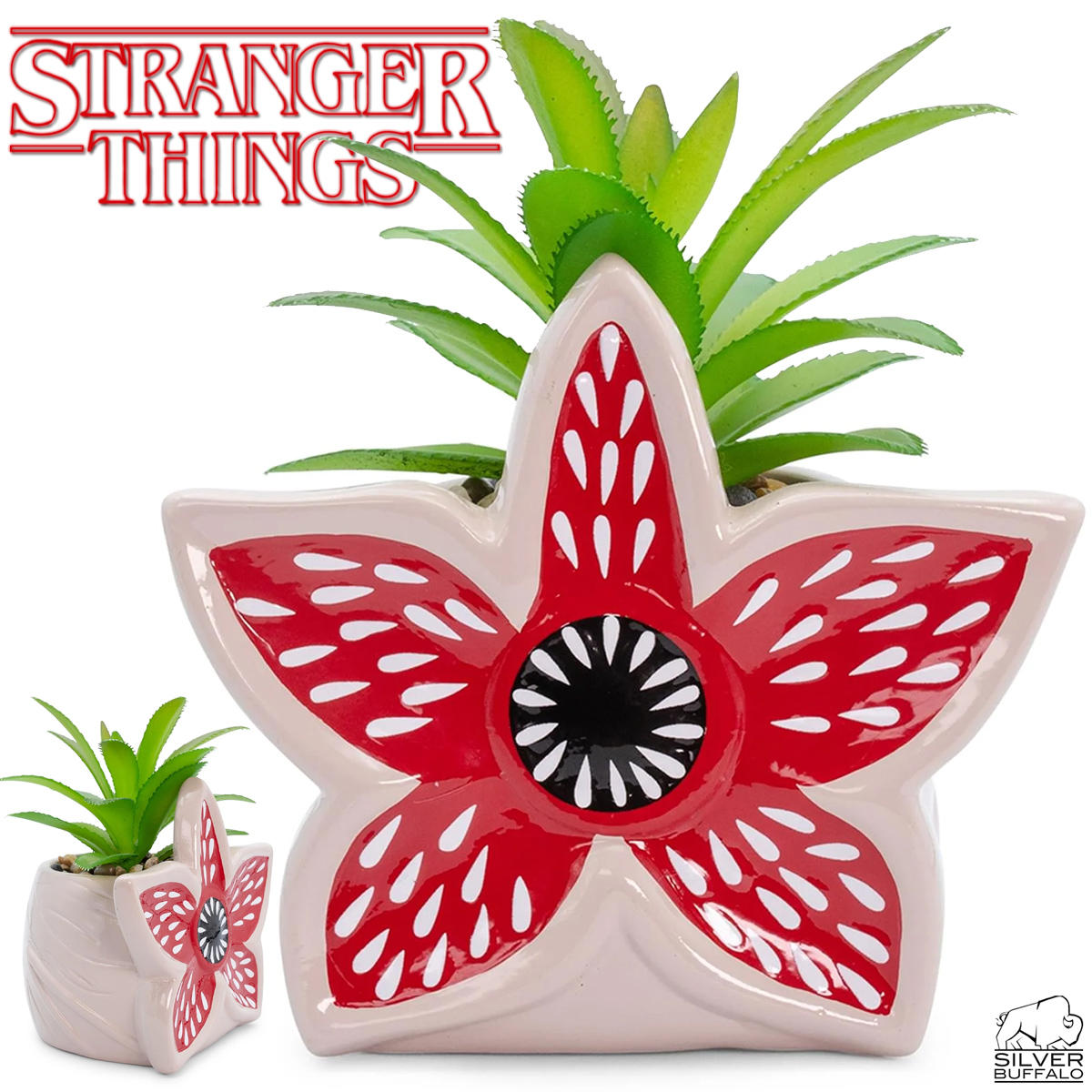 Mini-Vaso de Plantas Demogorgon Stranger Things com Suculenta Artificial