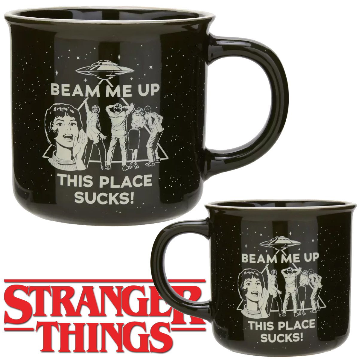 Caneca Stranger Things “Beam Me Up, This Place Sucks”