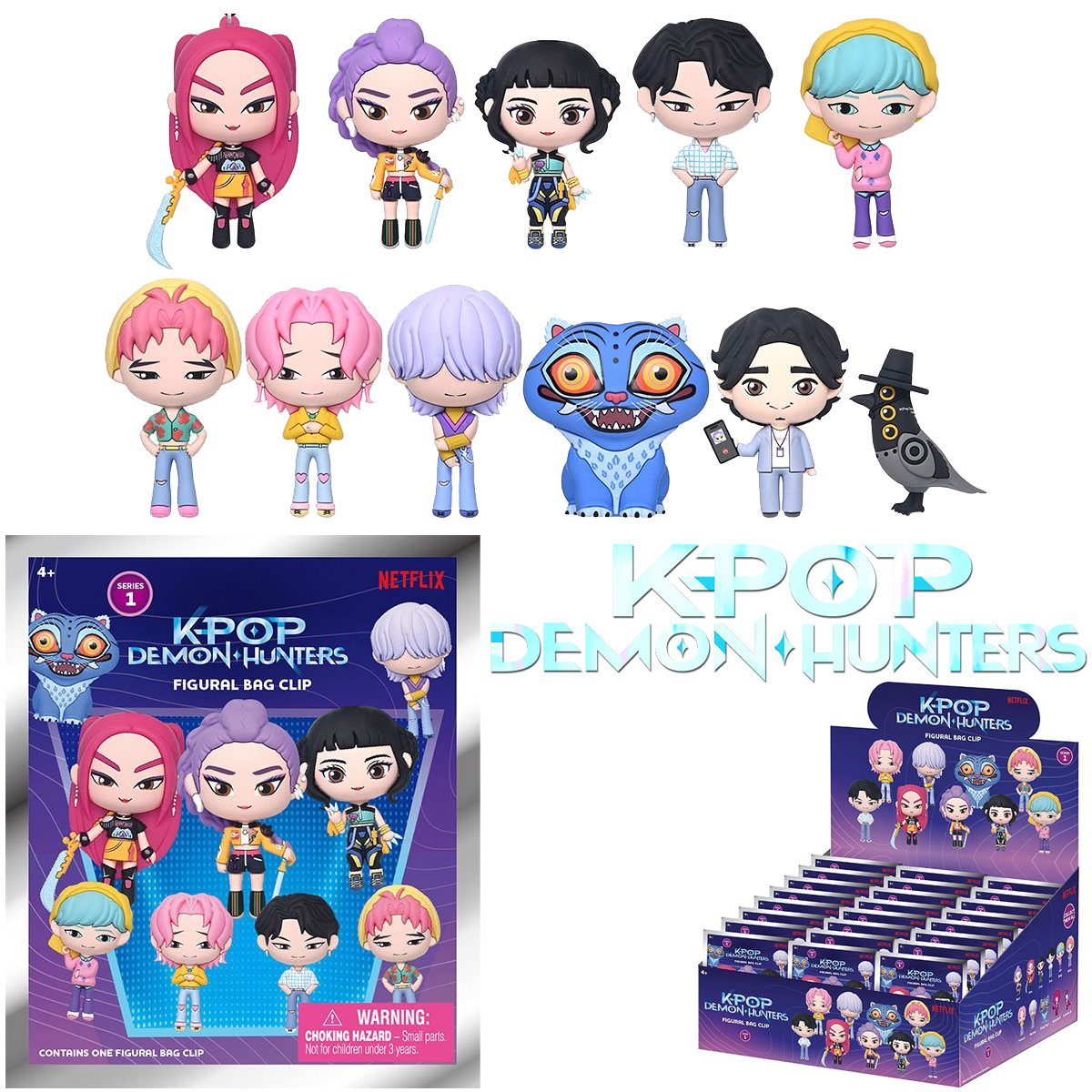 Chaveiros Guerreiras do K-Pop (KPop Demon Hunters) 3D Figural Bag Clips (Blind-Bag)