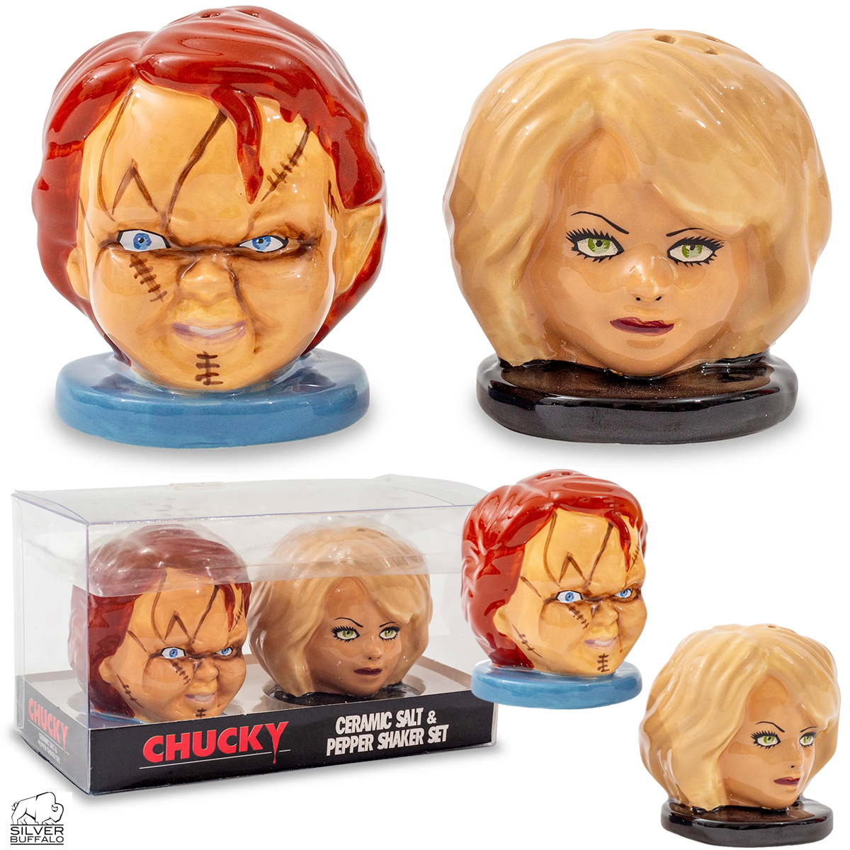Conjunto de Saleiro e Pimenteiro Chucky e Tiffany (Brinquedo Assassino)