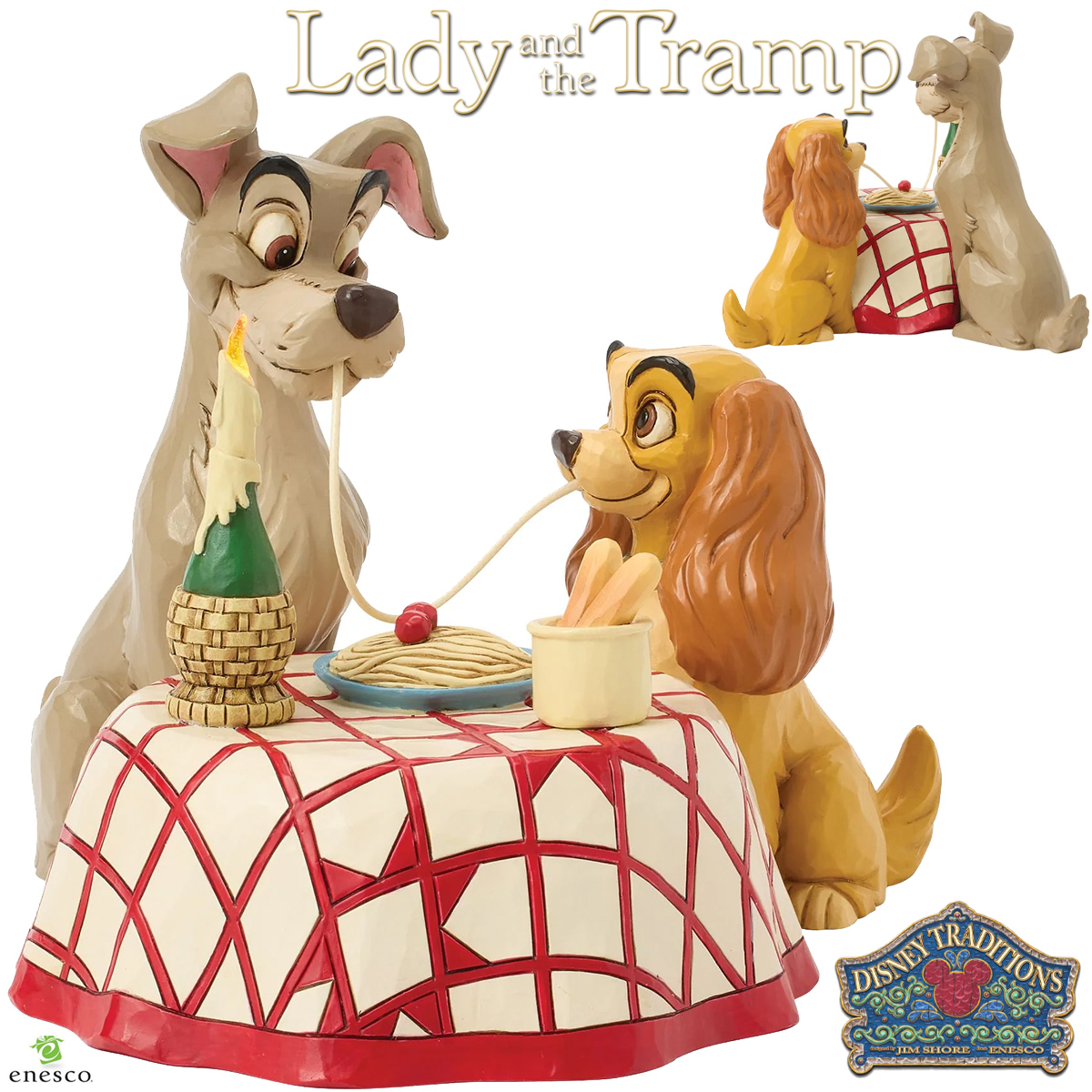 Estátua A Dama e o Vagabundo em Jantar para Dois Iluminado (Jim Shore Disney Traditions)