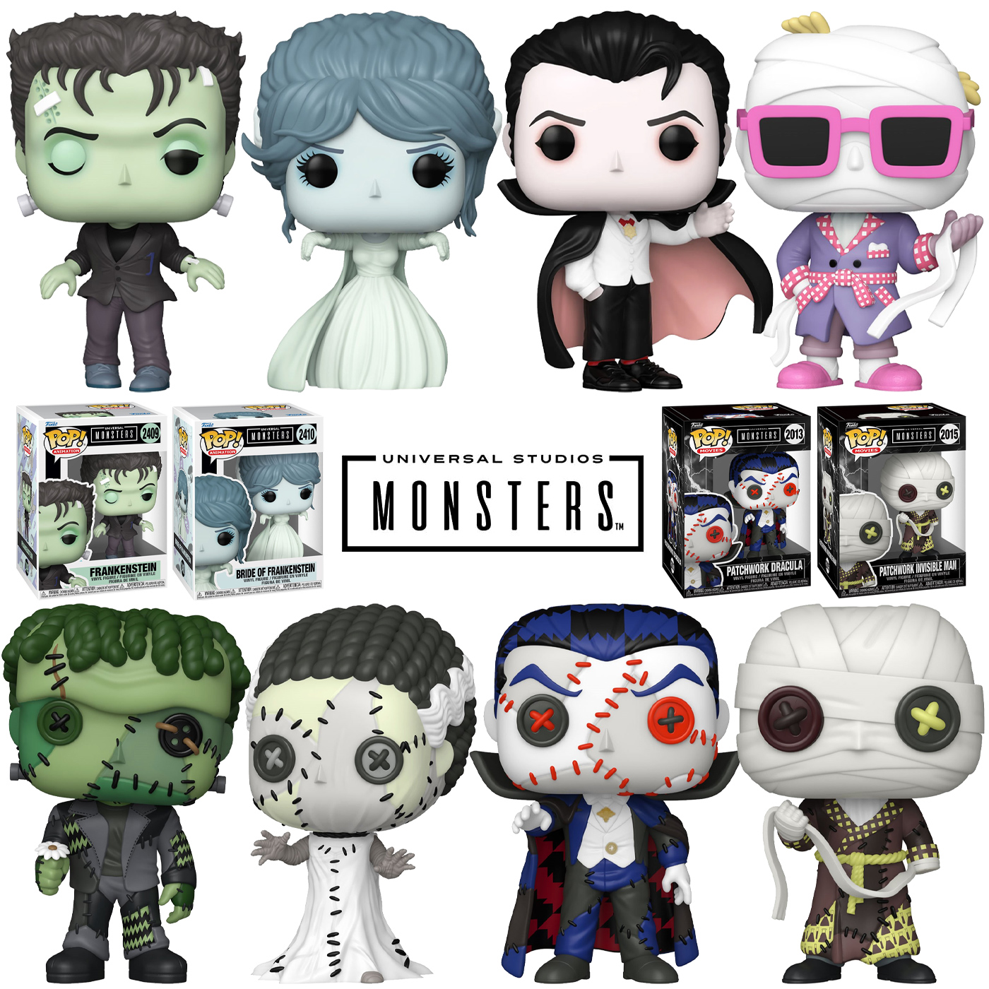 Bonecos Pop! Universal Monsters em Versões Anime e Patchwork
