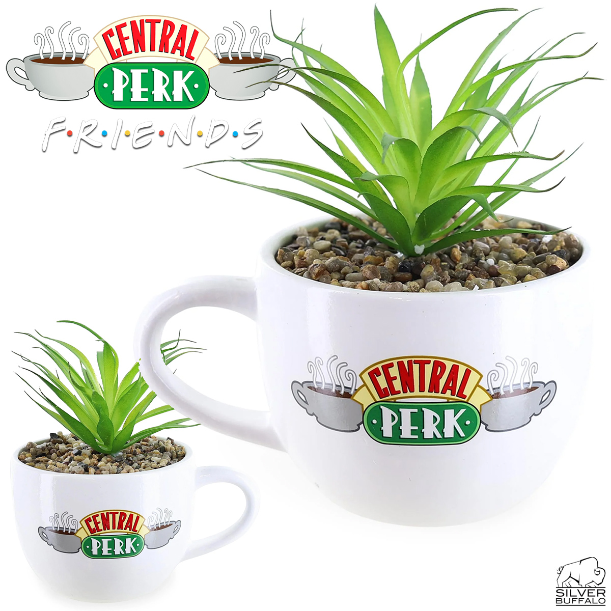 Mini-Vaso de Plantas Friends Xícara de Café Central Perk com Suculenta Artificial