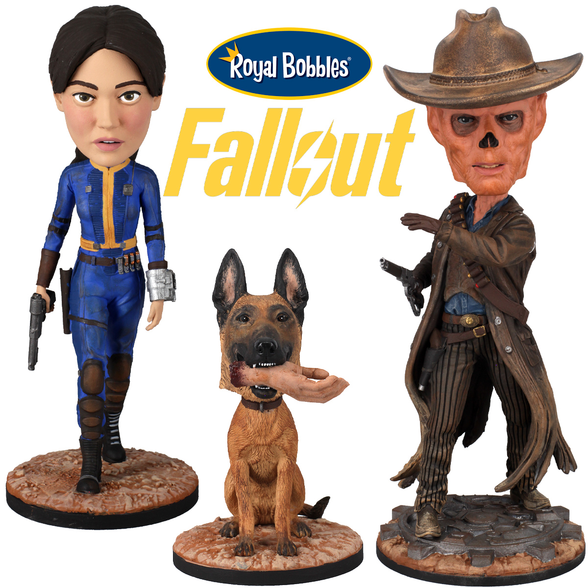 Bonecos Bobble Heads da Série Fallout com Lucy, Necrótico e Dogmeat