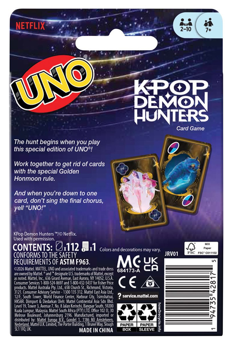 Jogo de Cartas UNO do filme Guerreiras do K-Pop (KPop Demon Hunters)