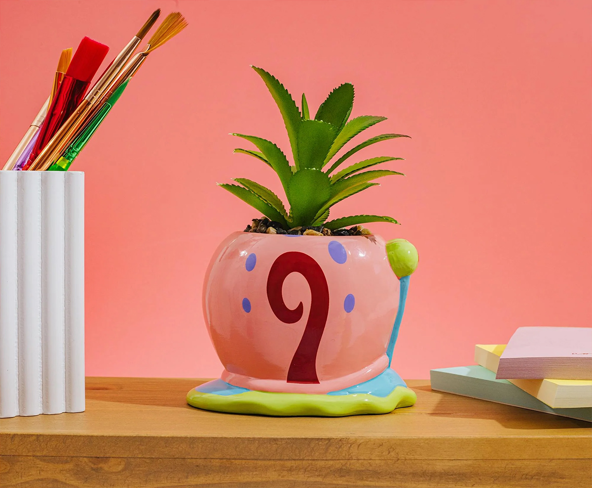 Mini-Vaso de Plantas Caracol Gary com Suculenta Artificial (Bob Esponja Calça Quadrada)