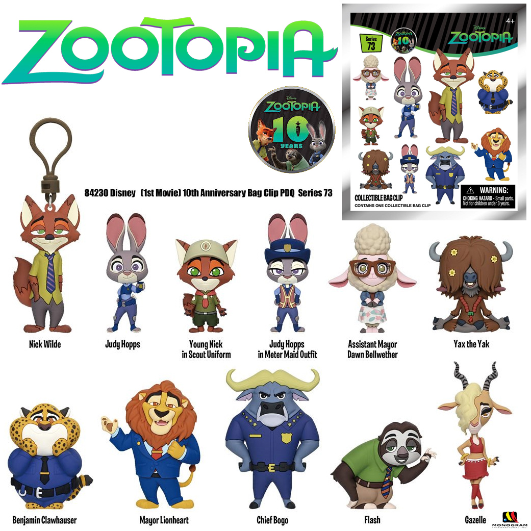 Chaveiros Zootopia 10 Anos 3D Figural Bag Clips (Blind-Bag)