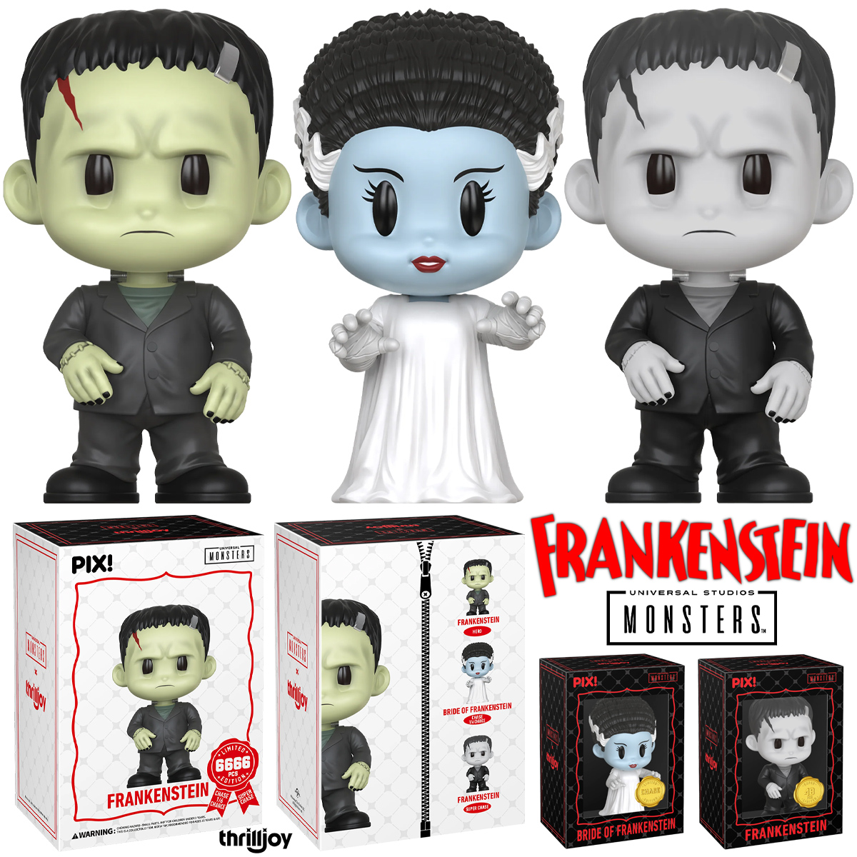 Bonecos Thrilljoy PIX! Frankenstein e sua Noiva (Monstros da Universal)