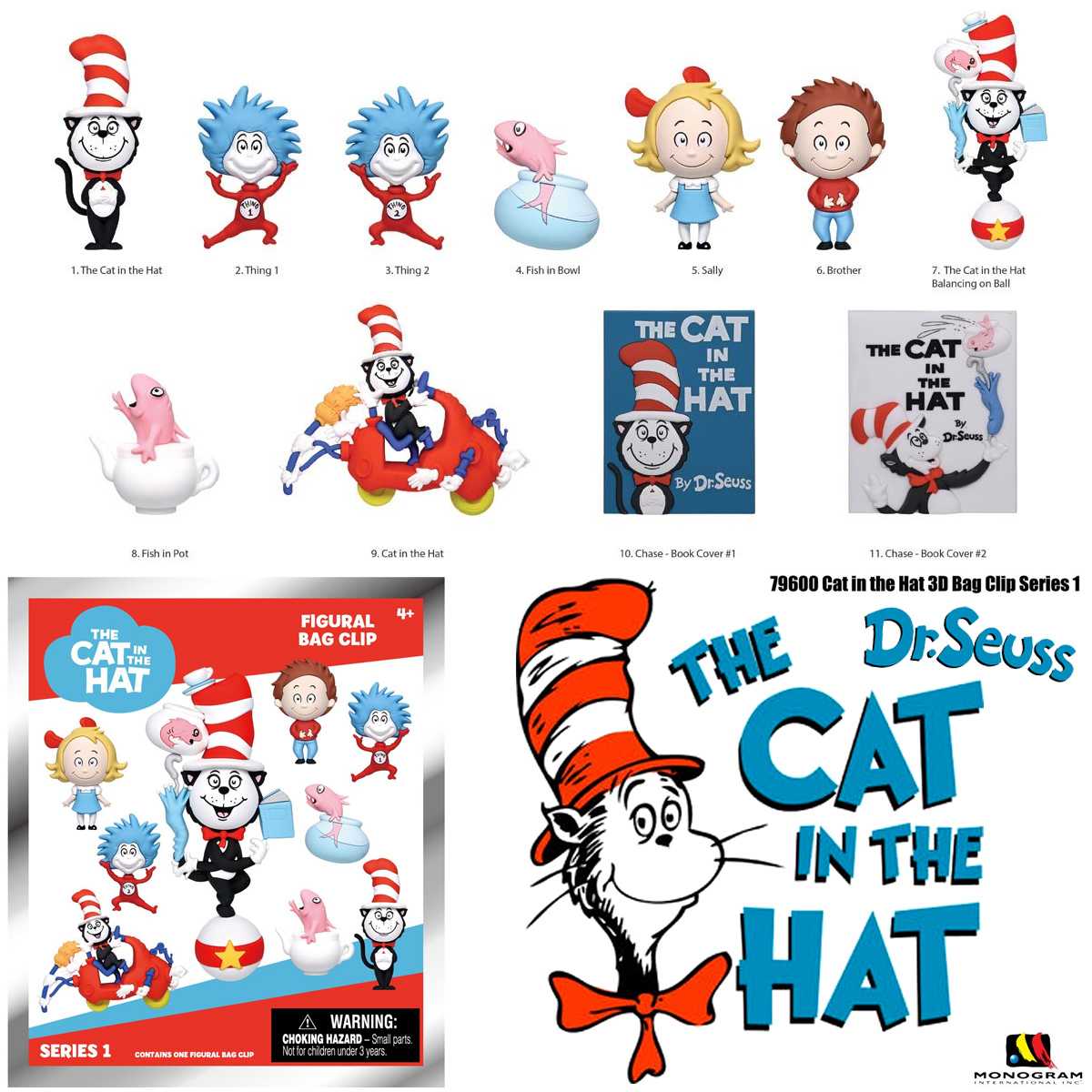Chaveiros O Gatola da Cartola de Dr. Seuss 3D Figural Bag Clips (Blind-Bag)
