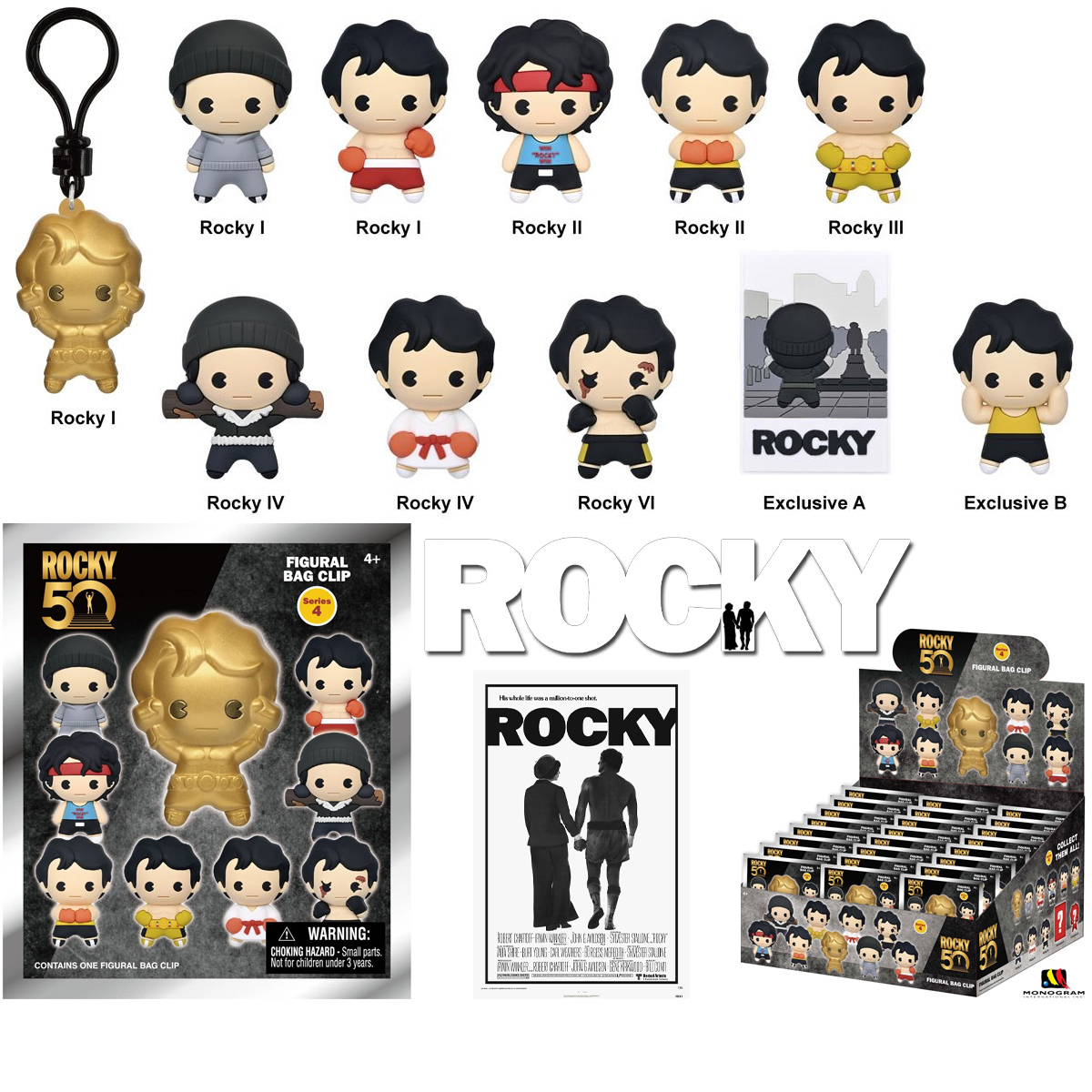 Chaveiros Rocky, um Lutador 50 Anos 3D Figural Bag Clips (Blind-Bag)