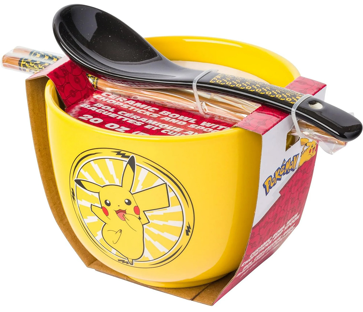 Tigela Ramen Pokémon Pikachu Feliz com Colher e Hashis