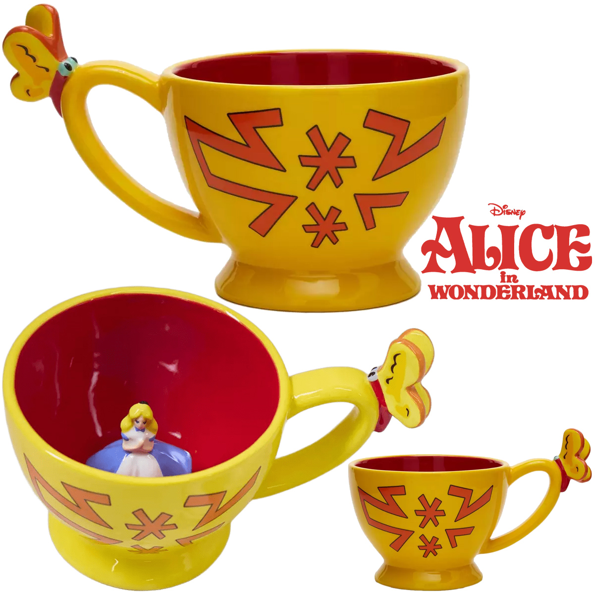 Xícara de Chá Alice no País das Maravilhas com uma Pequena Alice no Fundo