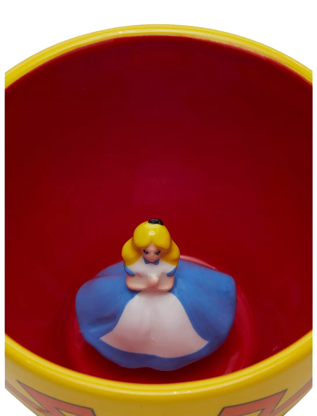 Xícara de Chá Alice no País das Maravilhas com uma Pequena Alice no Fundo