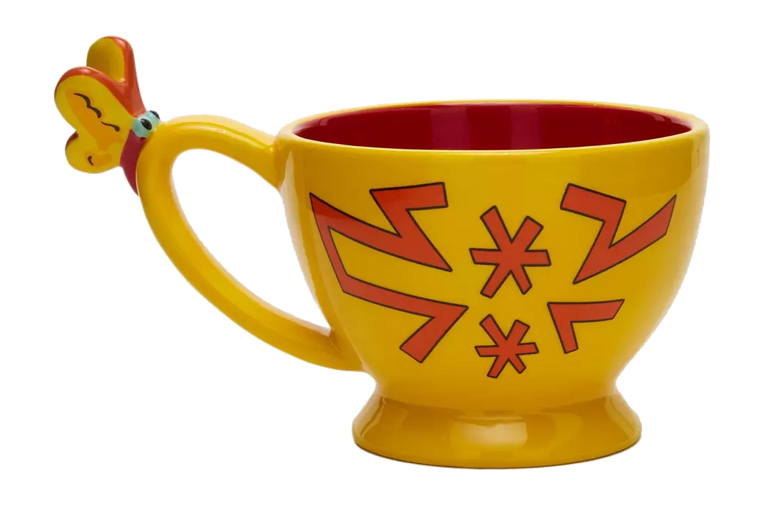 Xícara de Chá Alice no País das Maravilhas com uma Pequena Alice no Fundo