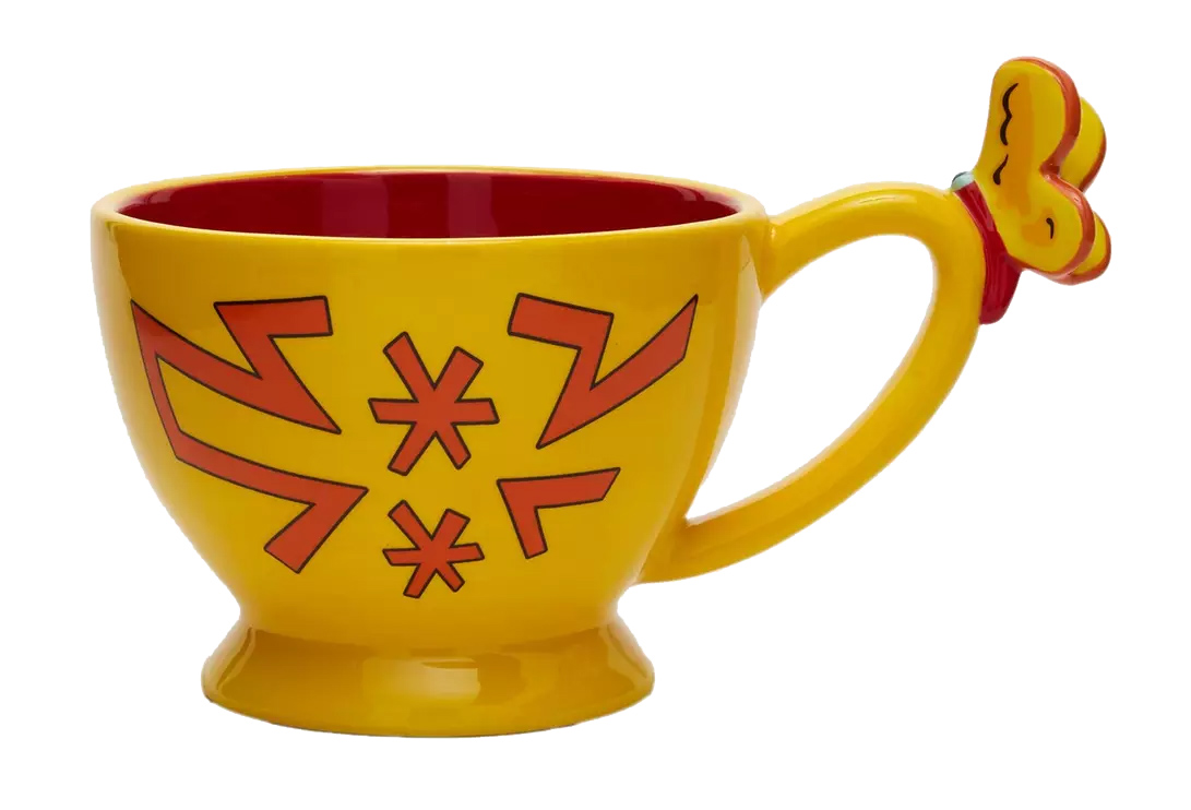 Xícara de Chá Alice no País das Maravilhas com uma Pequena Alice no Fundo