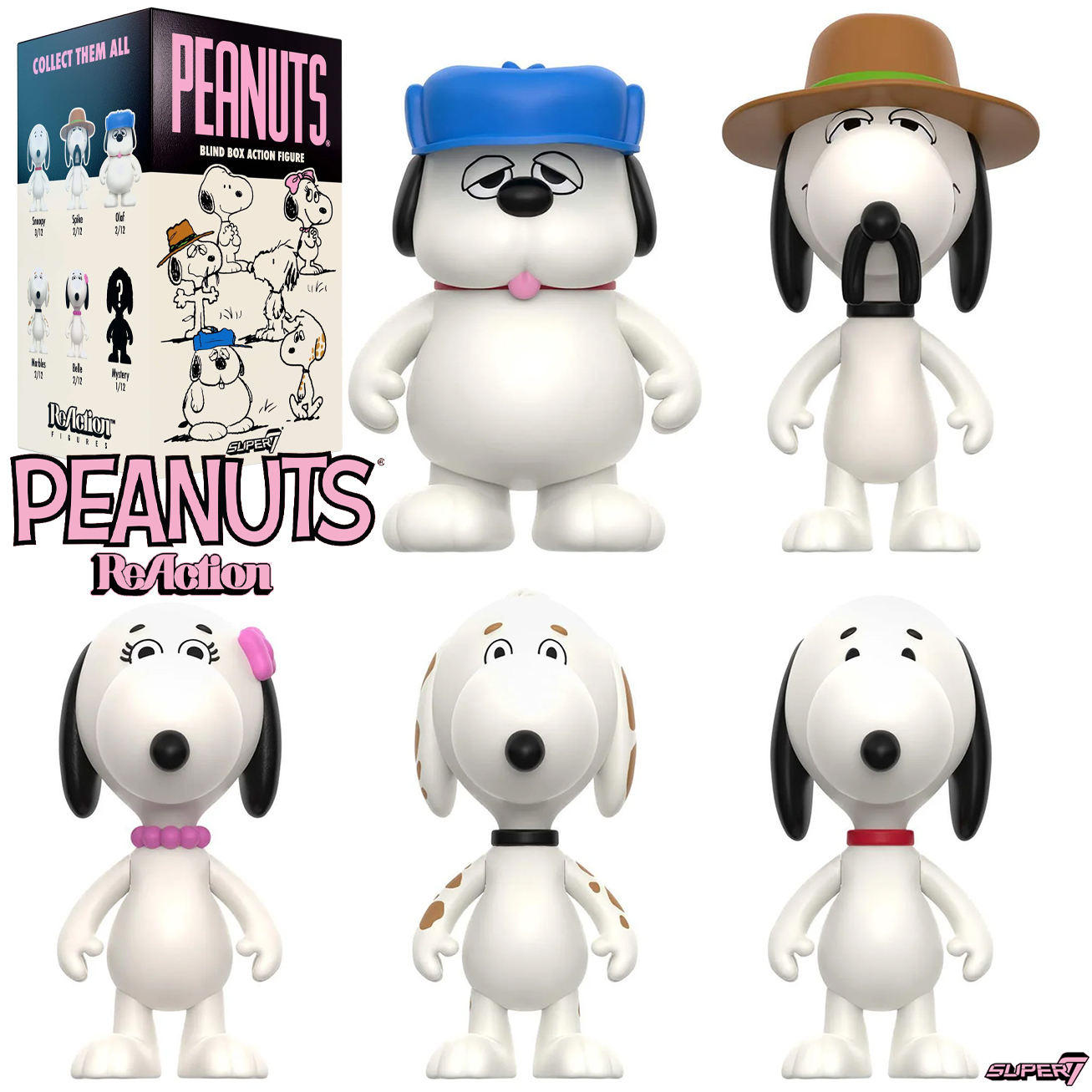 Action Figures Peanuts ReAction Blind-Box com Irmãos e Irmã do Snoopy