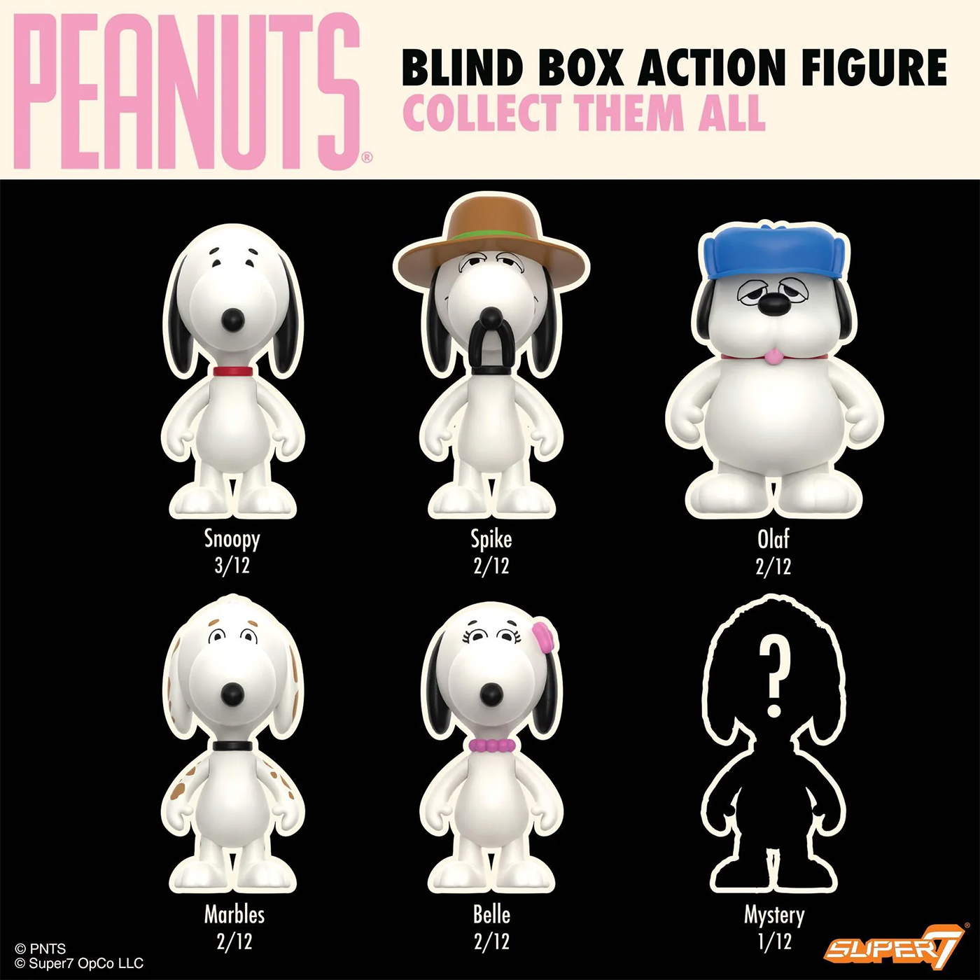 Action Figures Peanuts ReAction Blind-Box com Irmãos e Irmã do Snoopy