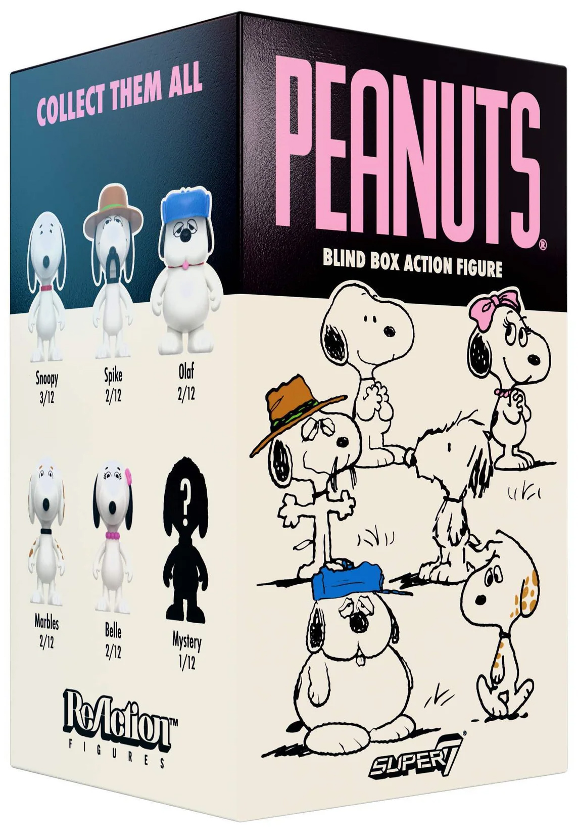 Action Figures Peanuts ReAction Blind-Box com Irmãos e Irmã do Snoopy
