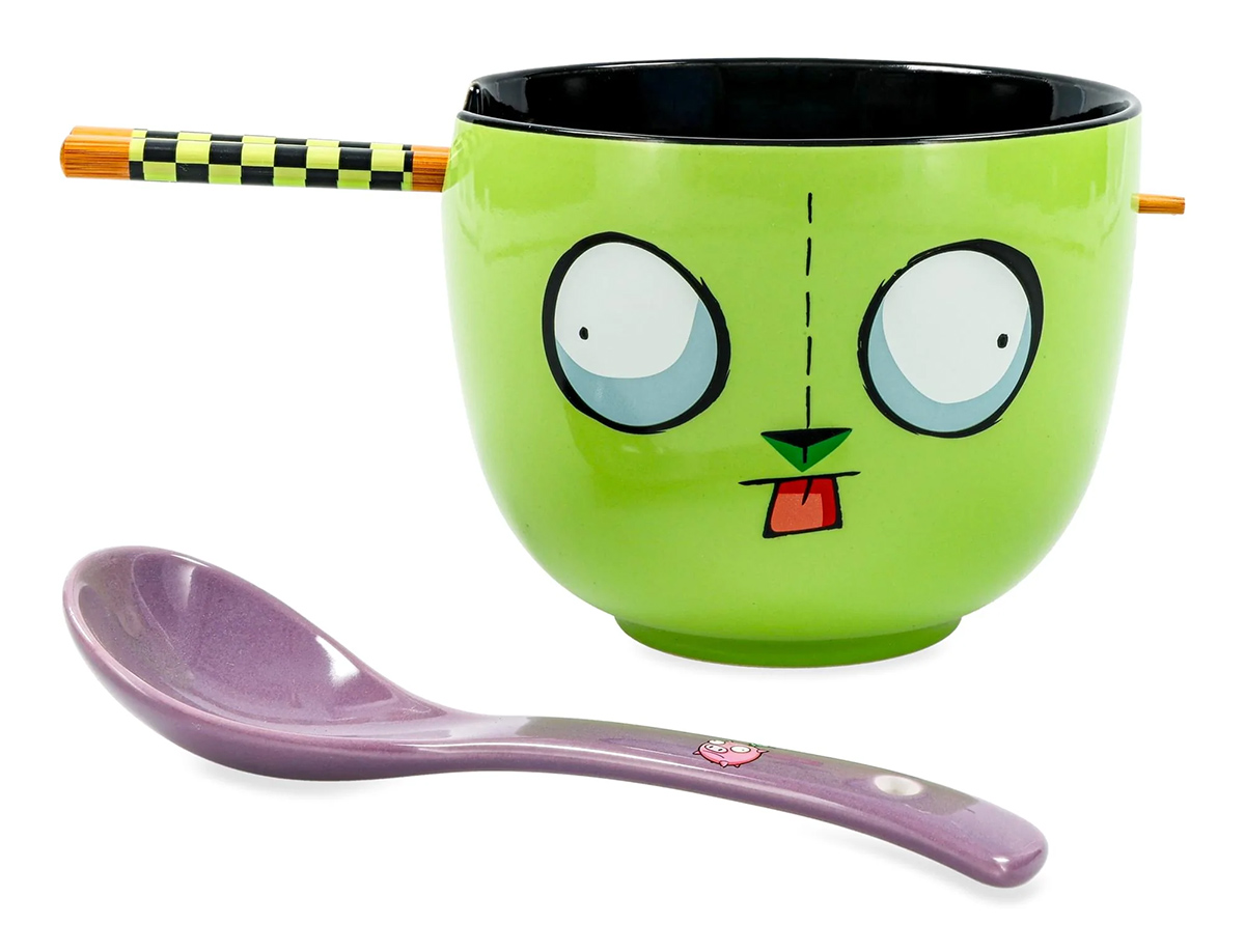 Invader Zim GIR Ceramic Ramen Bowl, Chopstick, and Spoon Set