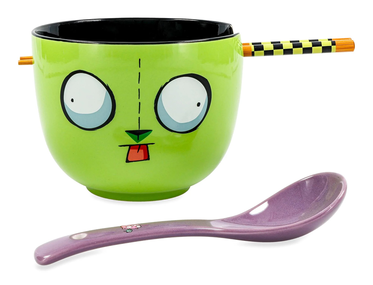 Invader Zim GIR Ceramic Ramen Bowl, Chopstick, and Spoon Set