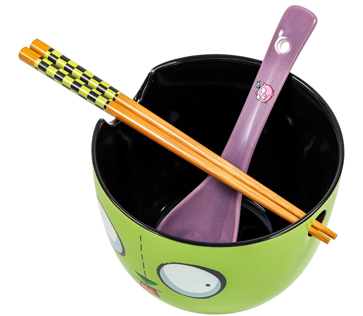 Invader Zim GIR Ceramic Ramen Bowl, Chopstick, and Spoon Set
