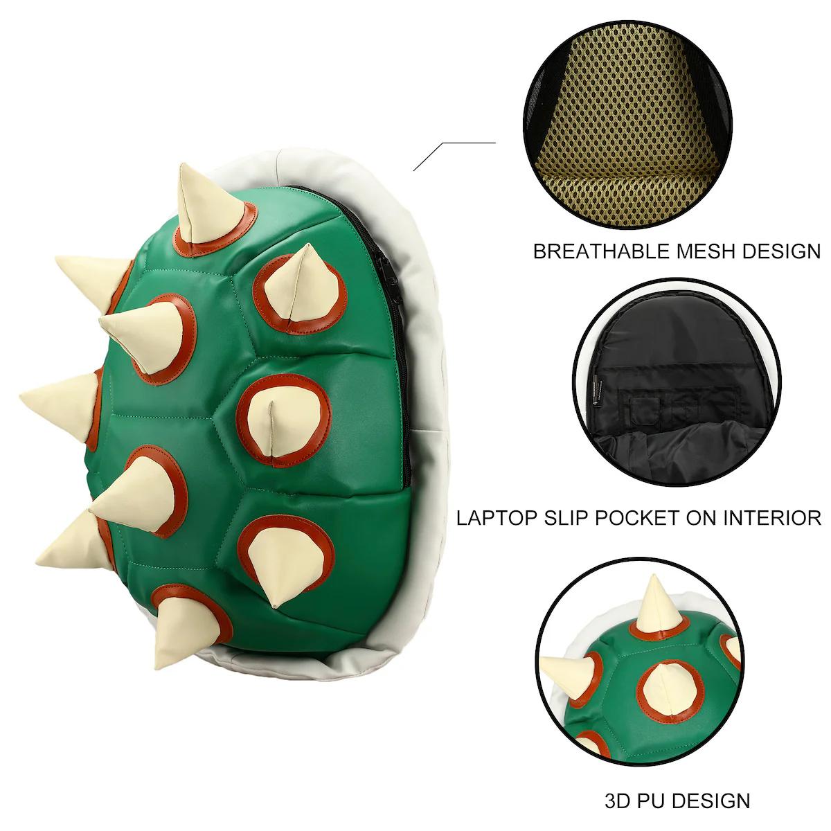 Mochila Laptop Bowser Casco Verde 3D (Super Mario)