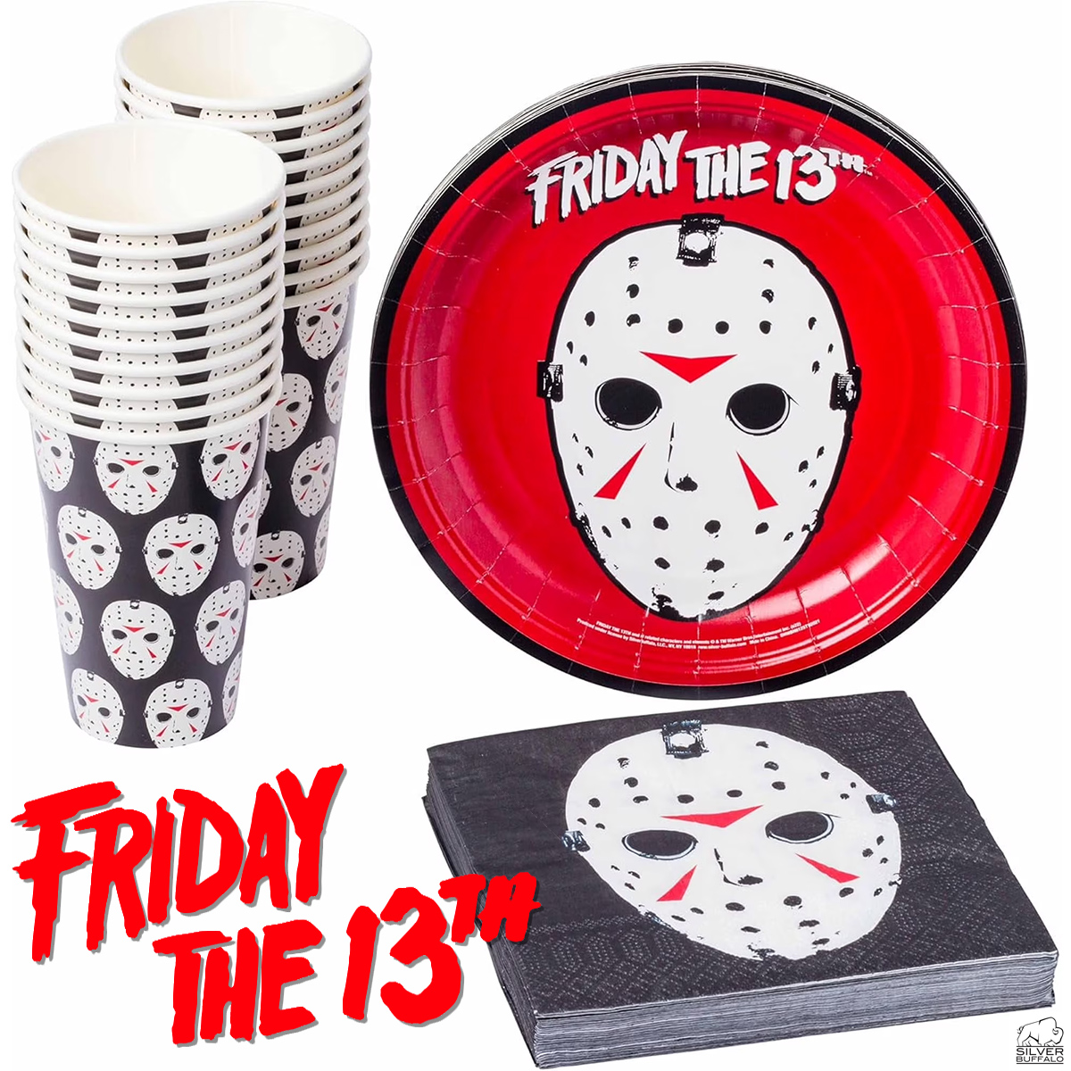 Conjunto de Pratos Descartáveis Sexta-Feira 13 com Jason Voorhees