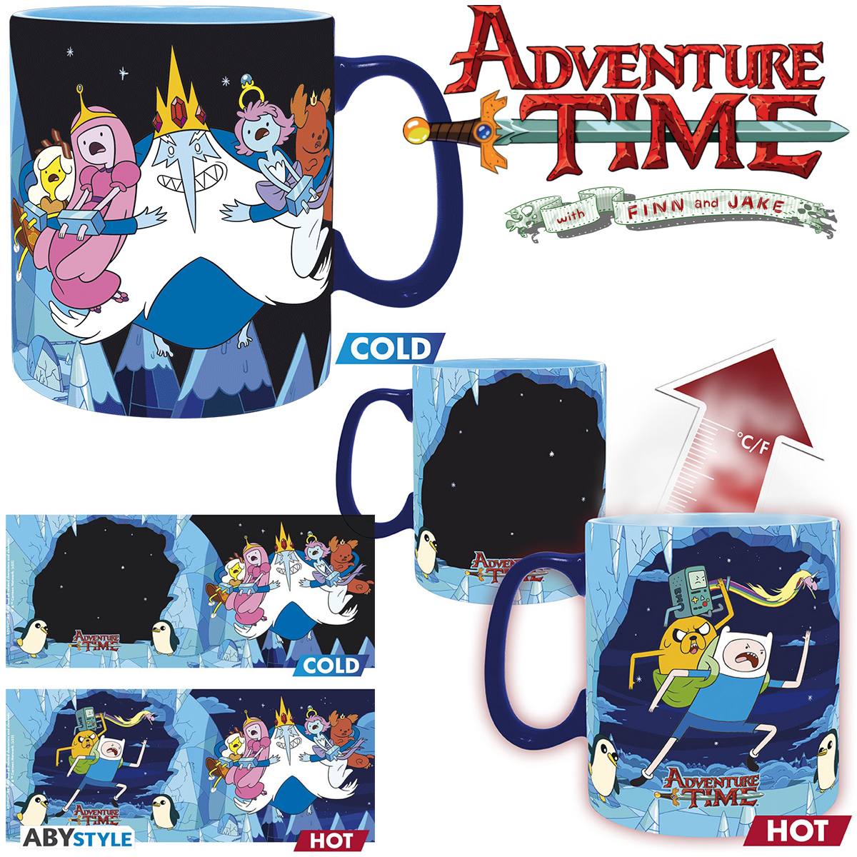 Caneca de Calor Reativa Hora de Aventura com Rei Gelado e as Princesas