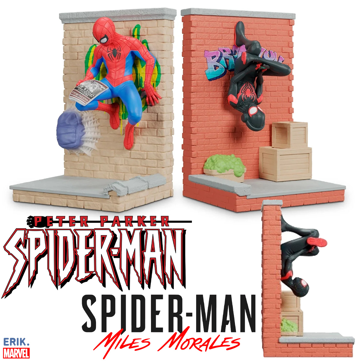 Apoios de Livros Homem-Aranha Bookends com Peter Parker e Miles Morales