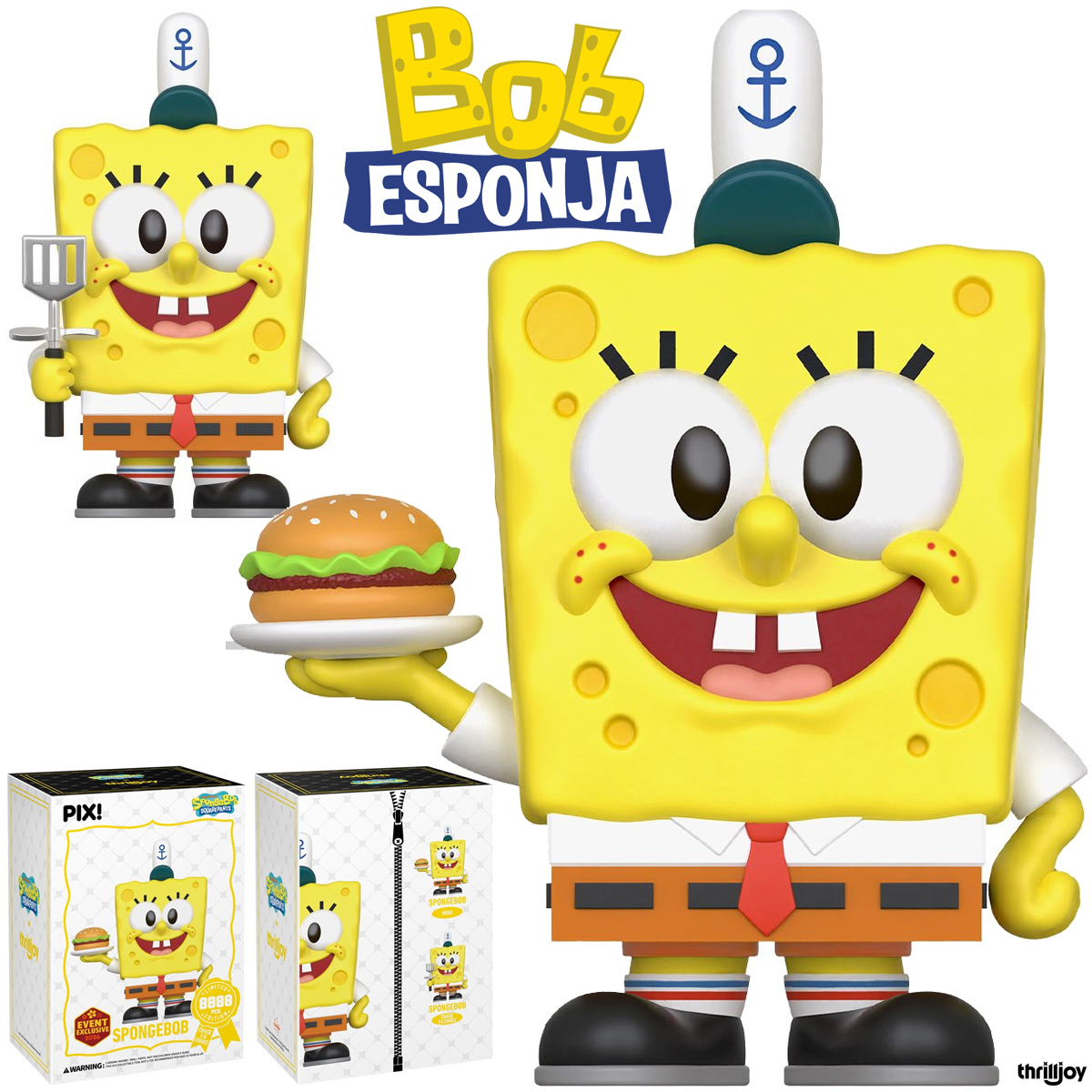 Boneco PIX! Bob Esponja Calça Quadrada com Uniforme do Siri Cascudo