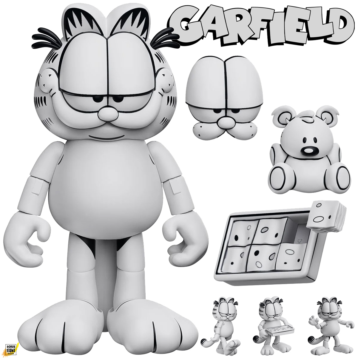 Action Figure Garfield das Tiras em Quadrinhos em Preto e Branco