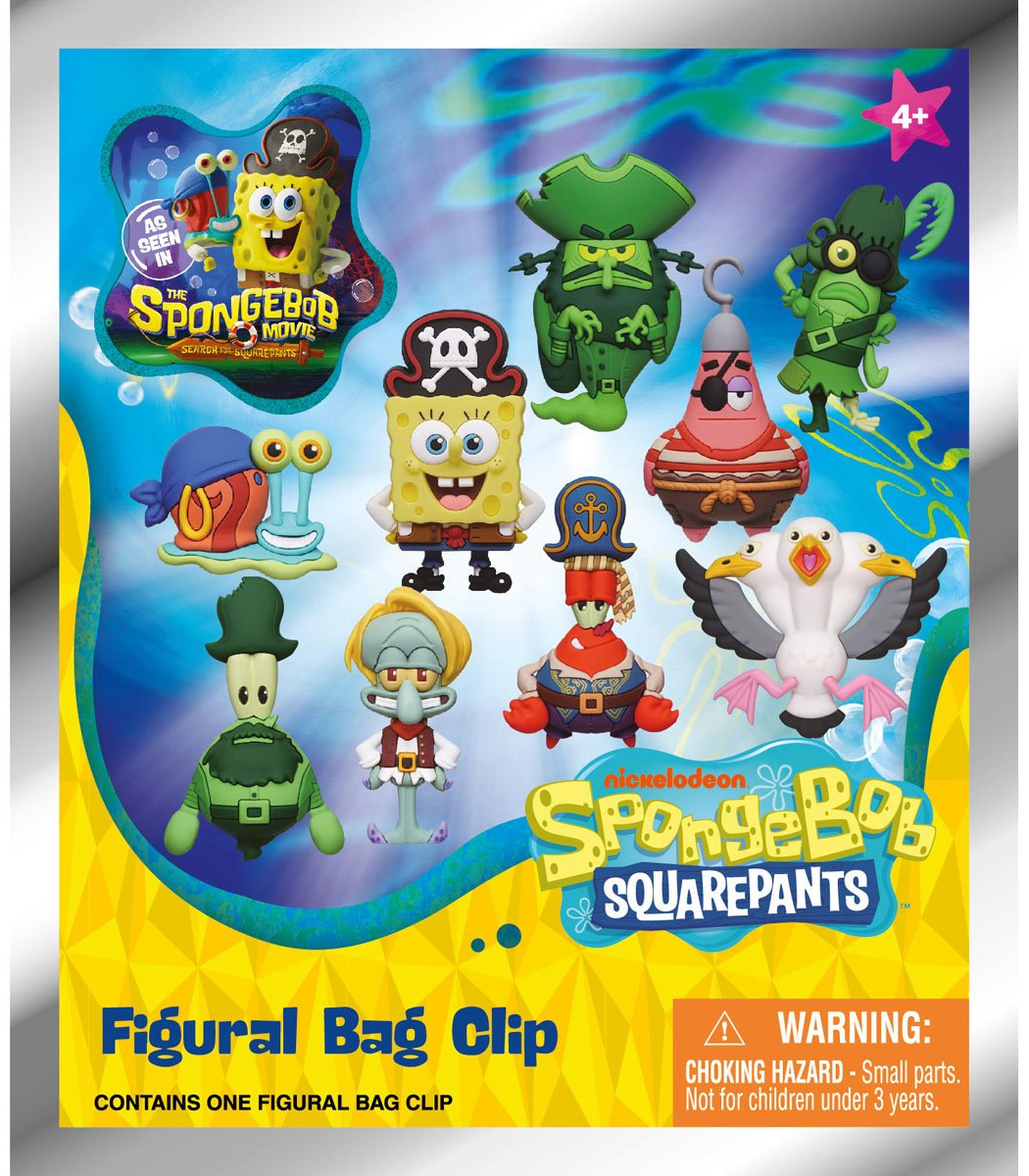 Chaveiros Bob Esponja: Em Busca da Calça Quadrada 3D Figural Bag Clips