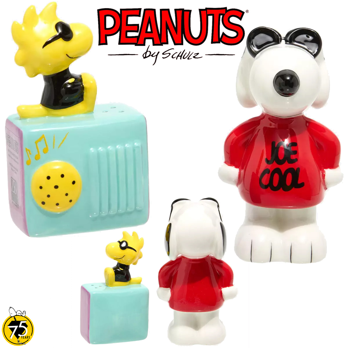 Saleiro e Pimenteiro Peanuts com Joe Cool (Snoopy) e Woodstock