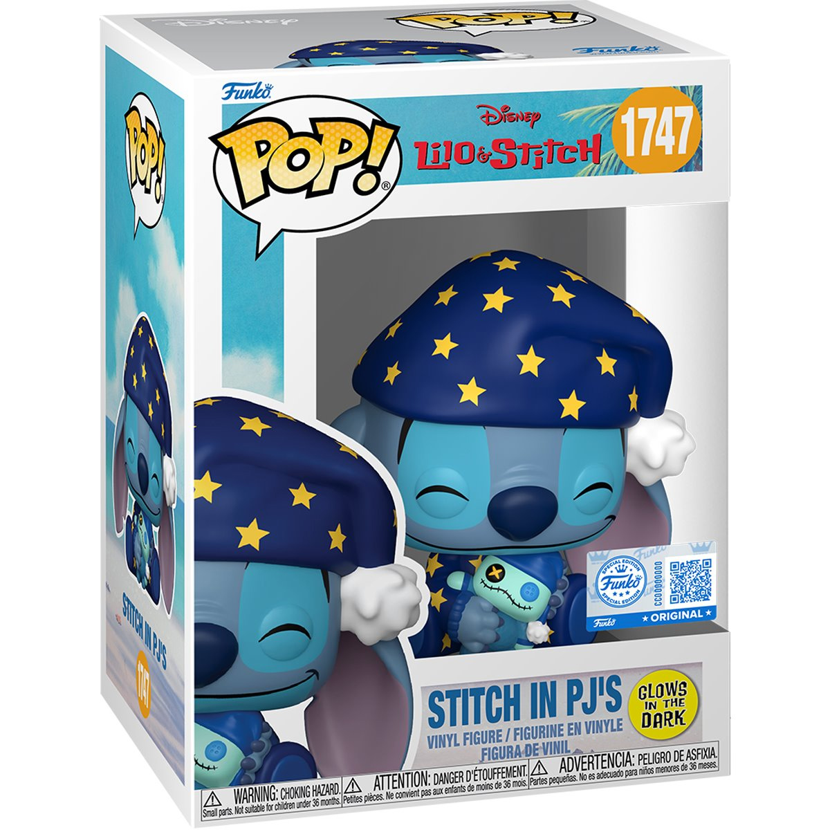 Boneco Pop! Stitch com Pijama de Estrelas Fosforescentes