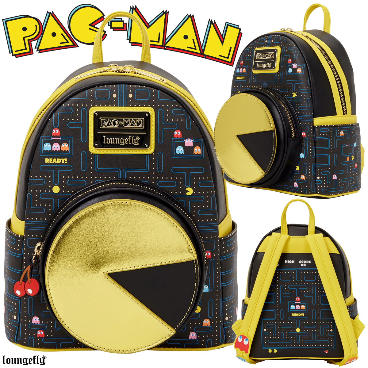 Mini-Mochila Pac-Man Fosforescente com Fantasmas e Cerejas