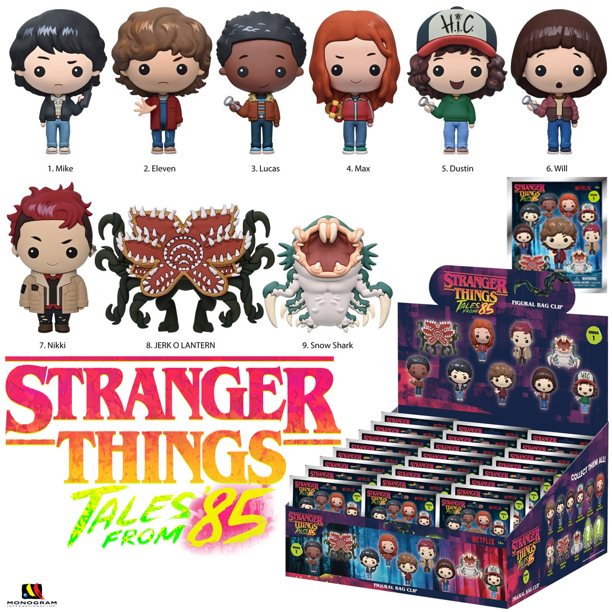 Chaveiros 3D Figural Bag Clips da Série Animada Stranger Things: Tales from '85