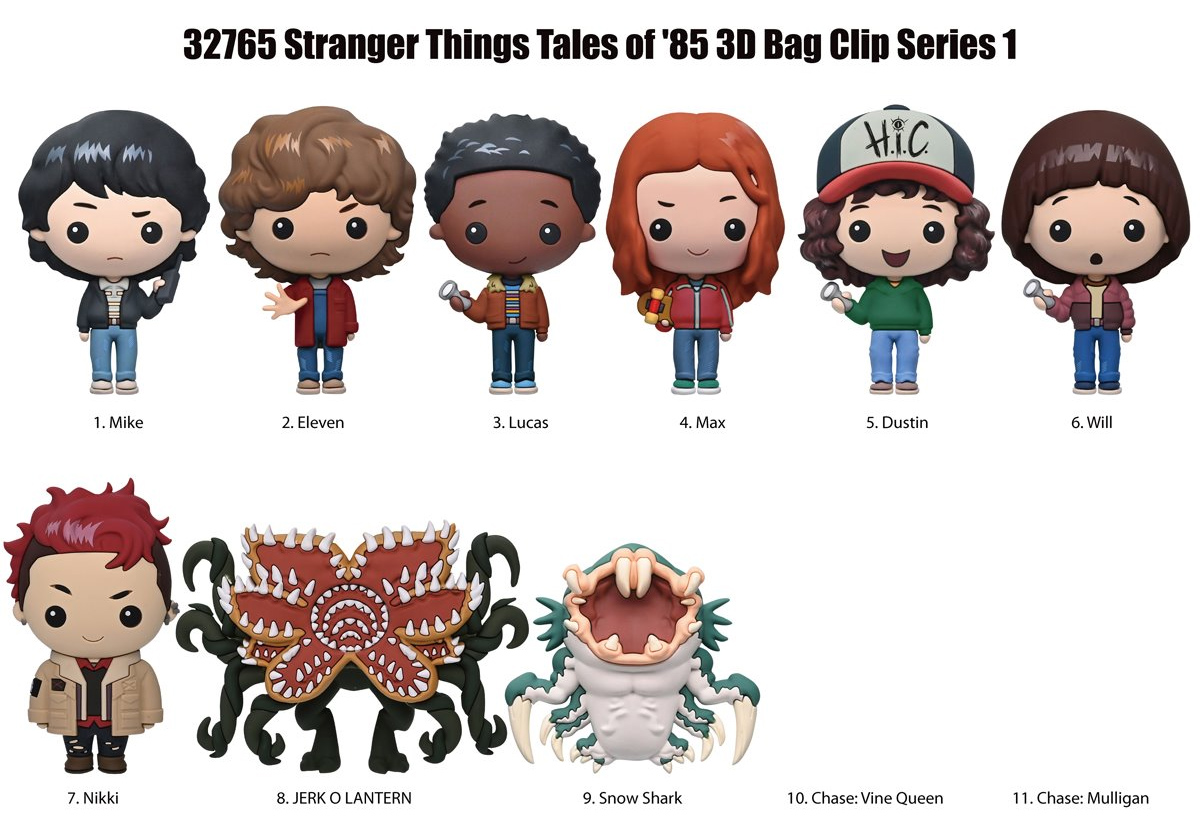 Chaveiros 3D Figural Bag Clips da Série Animada Stranger Things: Tales from '85