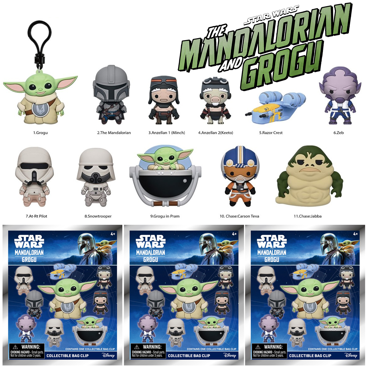 Chaveiros Star Wars O Mandaloriano e Grogu 3D Figural Bag Clips