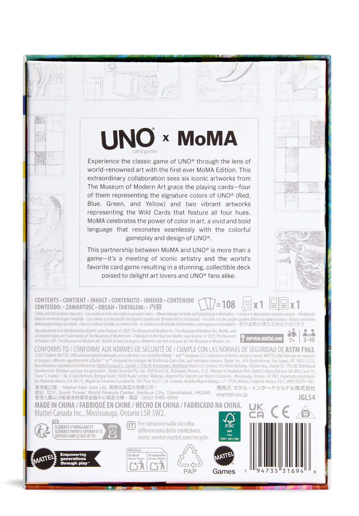 Jogo UNO Canvas x MoMA com Cartas de Matisse, Mondrian, Van Gogh e Monet