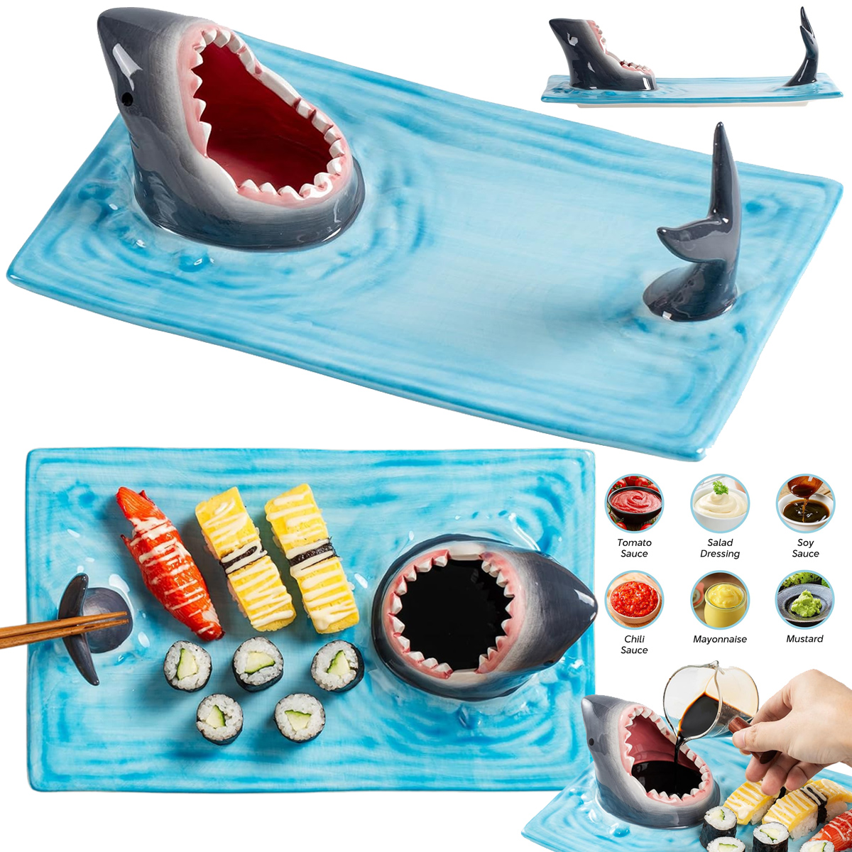 Prato de Sushi Tubarão (Shark) 3-em-1