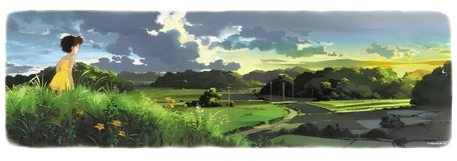 Quebra-Cabeça Panorâmico Pôr do Sol no Vale de Matsugo Meu Amigo Totoro
