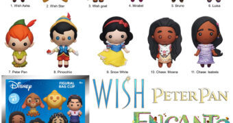Chaveiros Disney 3D Figural Bag Clips: Wish Poder dos Desejos, Encanto, Moana, Pinóquio e Branca de Neve